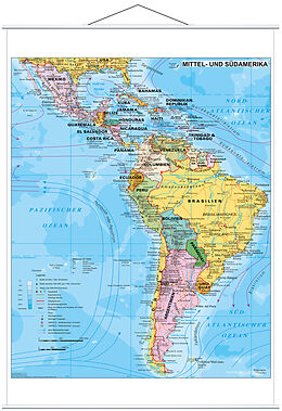 (Land)Karte Mittel- und Südamerika politisch, Wandkarte mit Metallbeleistung von Heinrich Stiefel