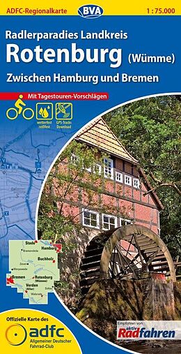(Land)Karte ADFC-Regionalkarte Radlerparadies Landkreis Rotenburg (Wümme), 1:75.000, mit Tagestourenvorschlägen, reiß- und wetterfest, E-Bike-geeignet, GPS-Tracks Download von 