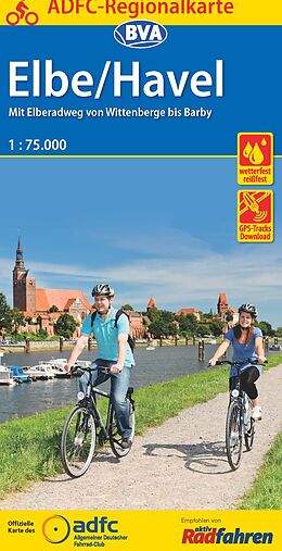 (Land)Karte ADFC-Regionalkarte Elbe/Havel, 1:75.000, mit Tagestourenvorschlägen, reiß- und wetterfest, E-Bike-geeignet, mit Knotenpunkten, GPS-Tracks Download von 