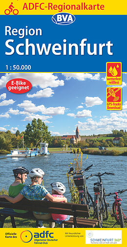 gefaltete (Land)Karte ADFC-Regionalkarte Schweinfurt, 1:50.000, reiß- und wetterfest, GPS-Tracks Download von 