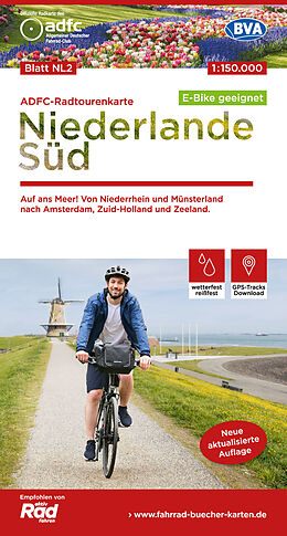 gefaltete (Land)Karte ADFC-Radtourenkarte NL 2 Niederlande Süd 1:150.000, reiß- und wetterfest, E-Bike geeignet, GPS-Tracks Download, mit Knotenpunkten von 