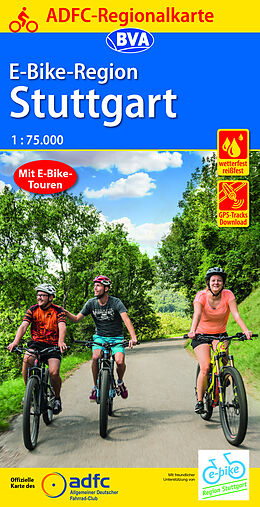 (Land)Karte ADFC-Regionalkarte E-Bike-Region Stuttgart, 1:75.000, mit Tagestourenvorschlägen, reiß- und wetterfest, GPS-Tracks Download von 