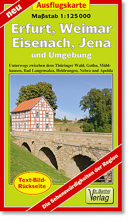(Land)Karte Ausflugskarte Erfurt, Weimar, Eisenach, Jena und Umgebung von 