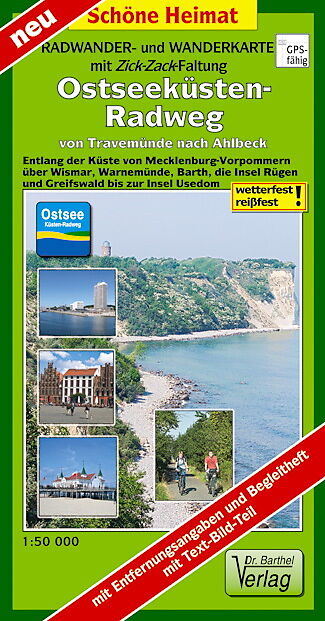 Radwander- und Wanderkarte mit ZickZackFaltung Ostseeküsten-Radweg von Travemünde nach Ahlbeck