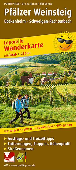 (Land)Karte Pfälzer Weinsteig, Bockenheim - Schweigen-Rechtenbach von 
