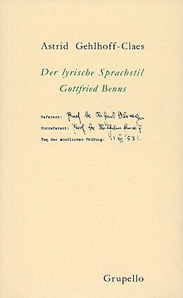 Paperback Der lyrische Sprachstil Gottfried Benns von Astrid Gehlhoff-Claes