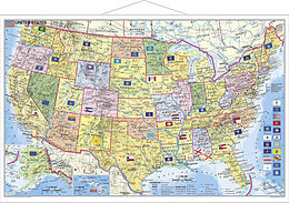 (Land)Karte Stiefel Wandkarte Kleinformat USA, Bundesstaaten mit Postleitzahlen, englische Ausgabe, mit Metallstäben von Heinrich Stiefel