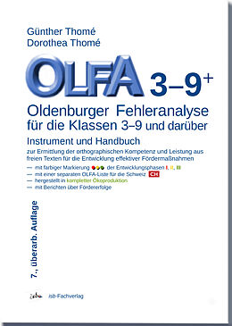 Kartonierter Einband OLFA 3-9+: Oldenburger Fehleranalyse für die Klassen 3-9 und darüber von Prof. Dr. Günther Thomé, Dr. Dipl.-Päd. Dorothea Thomé