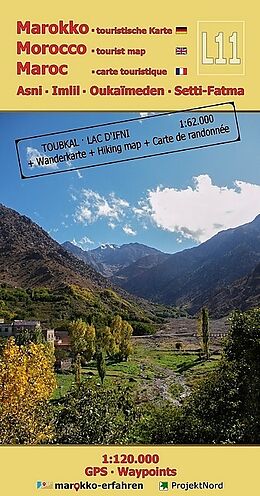 gefaltete (Land)Karte L11: Asni - Imlil - Oukaïmeden - Setti-Fatma 1:120.000 + Wanderkarte Toubkal &amp; Lac d`Ifni 1:62.000+ GPS-Waypoints von A. + B. Conrad