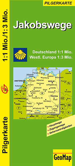 (Land)Karte Jakobswege Deutschland und westliches Europa von GeoMap