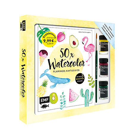 50 x Watercolor  Flamingo, Kaktus & Co.  Starter-Set  Sonderausgabe