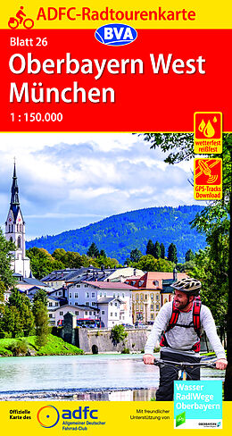 (Land)Karte ADFC-Radtourenkarte 26 Oberbayern West München 1:150.000, reiß- und wetterfest, E-Bike geeignet, GPS-Tracks Download von 