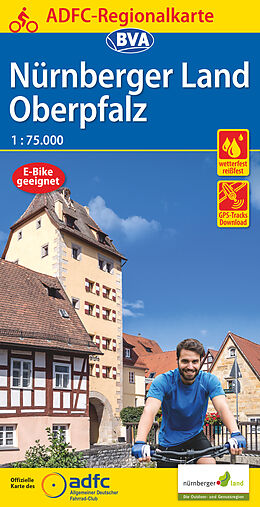 gefaltete (Land)Karte ADFC Regionalkarte Nürnberger Land/ Oberpfalz, 1:75.000, reiß- und wetterfest, GPS-Tracks Download - E-Bike geeignet von 