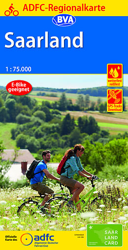 (Land)Karte ADFC-Regionalkarte Saarland, 1:75.000, mit Tagestourenvorschlägen, reiß- und wetterfest, E-Bike-geeignet, GPS-Tracks Download von 