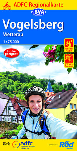 (Land)Karte ADFC-Regionalkarte Vogelsberg Wetterau, 1:75.000, mit Tagestourenvorschlägen, reiß- und wetterfest, E-Bike-geeignet, GPS-Tracks Download von 