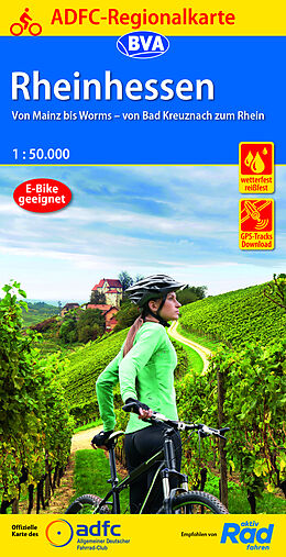(Land)Karte ADFC-Regionalkarte Rheinhessen, 1:50.000, mit Tagestourenvorschlägen, reiß- und wetterfest, E-Bike-geeignet, GPS-Tracks Download von 