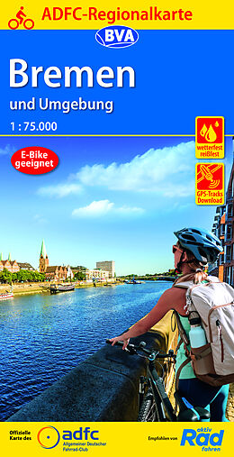 (Land)Karte ADFC-Regionalkarte Bremen und Umgebung, 1:75.000, mit Tagestourenvorschlägen, reiß- und wetterfest, E-Bike-geeignet, GPS-Tracks Download von 