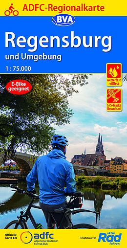 (Land)Karte ADFC-Regionalkarte Regensburg und Umgebung, 1:75.000, mit Tagestourenvorschlägen, reiß- und wetterfest, E-Bike-geeignet, GPS-Tracks Download von 