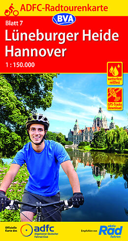 (Land)Karte ADFC-Radtourenkarte 7 Lüneburger Heide /Hannover 1:150.000, reiß- und wetterfest, E-Bike geeignet, GPS-Tracks Download von 