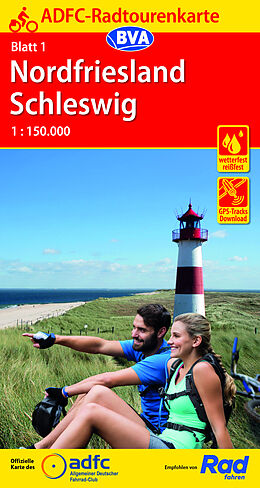 (Land)Karte ADFC-Radtourenkarte 1 Nordfriesland /Schleswig 1:150.000, reiß- und wetterfest, E-Bike geeignet, GPS-Tracks Download von 