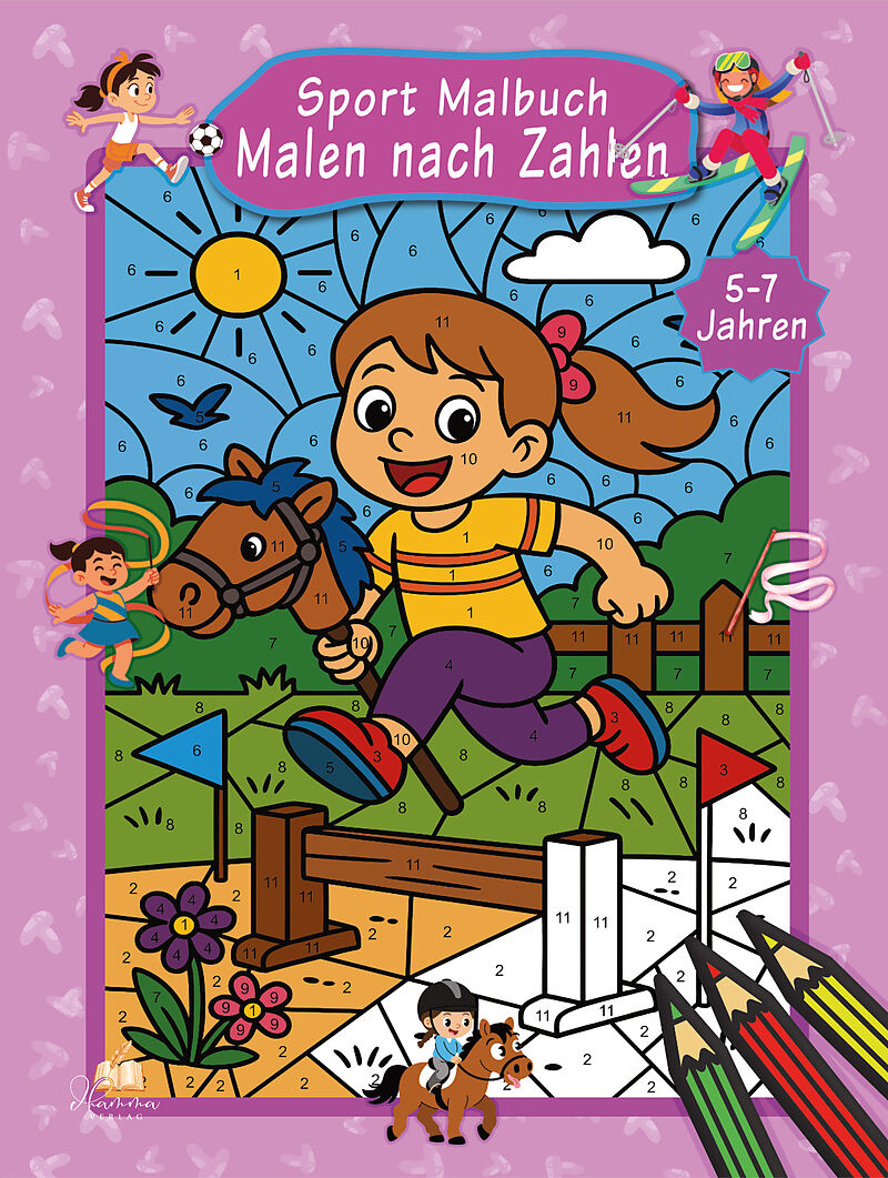 Malen nach Zahlen Sport Malbuch für Mädchen ab 57 Jahren mit 50 Ausmalbildern