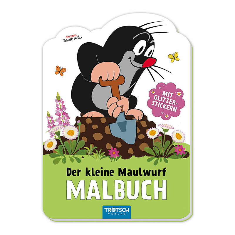 TRÖTSCH - Der kleine Maulwurf Mini-Malbuch mit Glitzerstickern Malbuch mit Stickern | Ab 3 Jahren