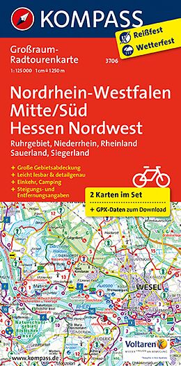 gefaltete (Land)Karte KOMPASS Großraum-Radtourenkarte 3706 Nordrhein-Westfalen Mitte/Süd, Hessen Nordwest 1:125.000 von 