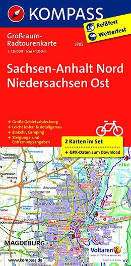 (Land)Karte KOMPASS Großraum-Radtourenkarte 3705 Sachsen-Anhalt Nord - Niedersachsen Ost 1:125.000 von 