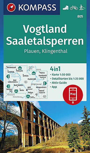 KOMPASS Wanderkarte Vogtland, Saaletalsperren, Plauen, Klingenthal