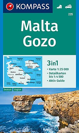 gefaltete (Land)Karte KOMPASS Wanderkarte 235 Malta, Gozo 1:25.000 25000 von 