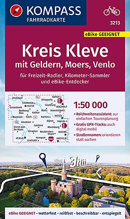gefaltete (Land)Karte KOMPASS Fahrradkarte 3213 Kreis Kleve mit Geldern, Moers, Venlo mit Knotenpunkten 1:50.000 von 