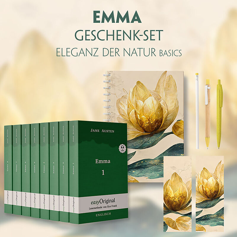 Emma Geschenkset - 8 Bücher (Softcover + Audio-Online) + Eleganz der Natur Schreibset Basics