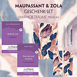  Guy de Maupassant &amp; Émile Zola Geschenkset - 2 Bücher (mit Audio-Online) + Marmorträume Schreibset Premium von Guy de Maupassant, Émile Zola