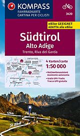 gefaltete (Land)Karte KOMPASS Fahrradkarte 3420 Südtirol / Alto Adige, Trento, Riva del Garda (4 Karten im Set) 1:50.000 von 