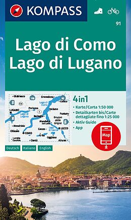 Carte (de géographie) KOMPASS Wanderkarte 91 Lago di Como, Lago di Lugano 1:50.000 de 