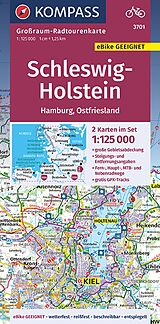 gefaltete (Land)Karte KOMPASS Großraum-Radtourenkarte 3701 Schleswig-Holstein, Hamburg, Ostfriesland 1:125.000 von 