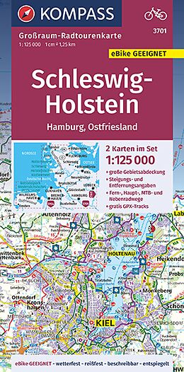 gefaltete (Land)Karte KOMPASS Großraum-Radtourenkarte 3701 Schleswig-Holstein, Hamburg, Ostfriesland 1:125.000 von 