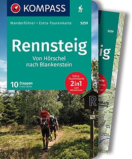 Kartonierter Einband KOMPASS Wanderführer Rennsteig, 10 Etappen mit Extra-Tourenkarte von Franz Wille