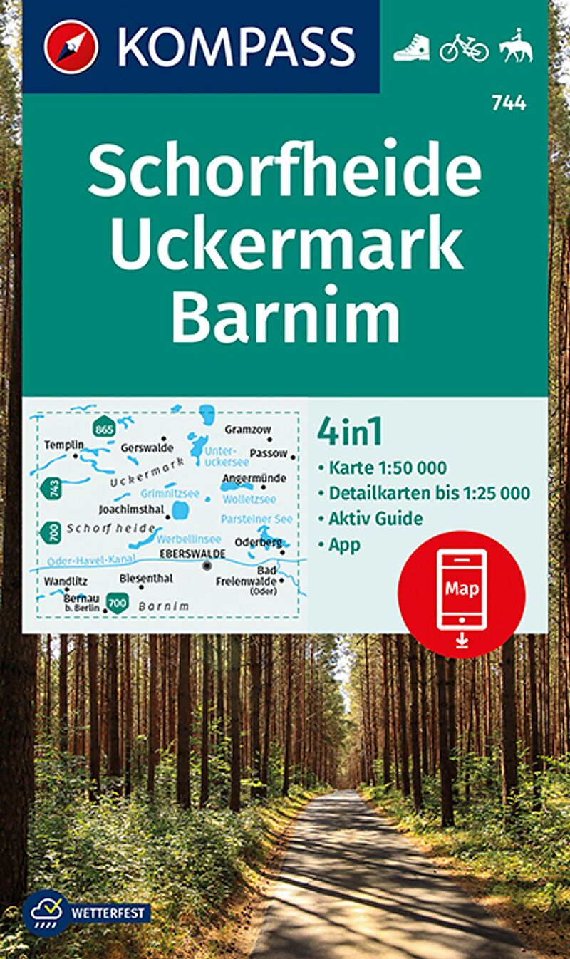 KOMPASS Wanderkarte Schorfheide, Uckermark, Barnim 744