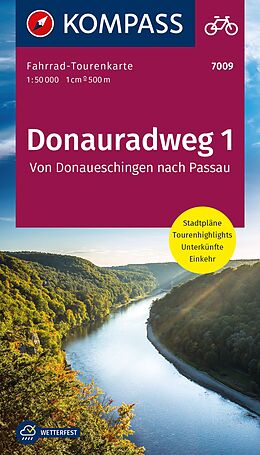 (Land)Karte KOMPASS Fahrrad-Tourenkarte Donauradweg 1, von Donaueschingen nach Passau 1:50.000 von 