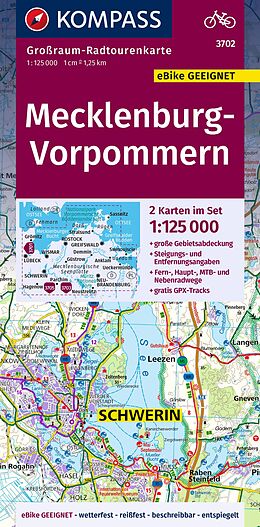 gefaltete (Land)Karte KOMPASS Großraum-Radtourenkarte 3702 Mecklenburg-Vorpommern 1:125.000 von 