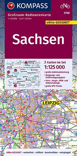 gefaltete (Land)Karte KOMPASS Großraum-Radtourenkarte 3708 Sachsen 1:125.000 von 