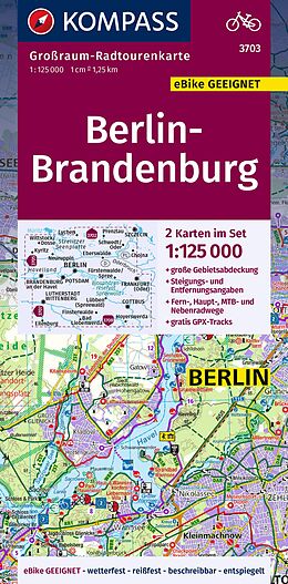 gefaltete (Land)Karte KOMPASS Großraum-Radtourenkarte 3703 Berlin-Brandenburg 1:125.000 von 