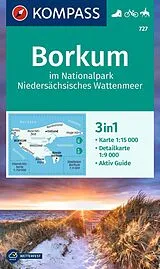 gefaltete (Land)Karte KOMPASS Wanderkarte 727 Borkum im Nationalpark Niedersächsisches Wattenmeer 1:15.000 von 