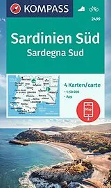 gefaltete (Land)Karte KOMPASS Wanderkarten-Set 2499 Sardinien Süd / Sardegna Sud (4 Karten) 1:50.000 von 