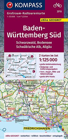 gefaltete (Land)Karte KOMPASS Großraum-Radtourenkarte 3711 Baden-Württemberg Süd, Schwarzwald, Bodensee, Schwäbische Alb, Allgäu 1:125.000 von 