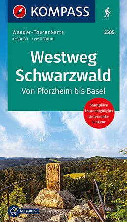 Leporello KOMPASS Wander-Tourenkarte Westweg Schwarzwald 1:50.000 von 