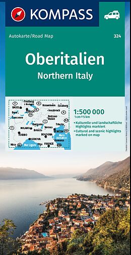 gefaltete (Land)Karte KOMPASS Autokarte Oberitalien, Italia settentrionale, Northern Italy, Italie du Nord 1:500.000 von 