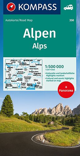 gefaltete (Land)Karte KOMPASS Autokarte Alpen, Alps, Alpi, Alpes 1:500.000 von 