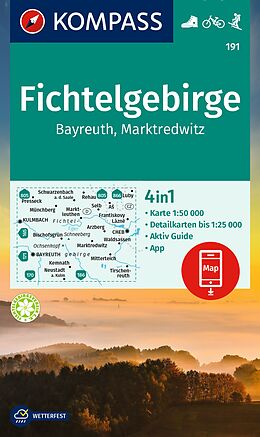 gefaltete (Land)Karte KOMPASS Wanderkarte 191 Fichtelgebirge, Bayreuth, Marktredwitz 1:50.000 von 